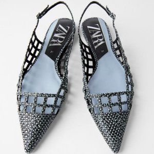 NWT Zara Animal Print Openwork Slingback Flat